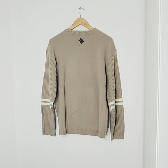 Exco Wear Vintage Beige Knit Long Sleeve Stripe Retro Crew Neck Pullover Sweater - Picture 2 of 10